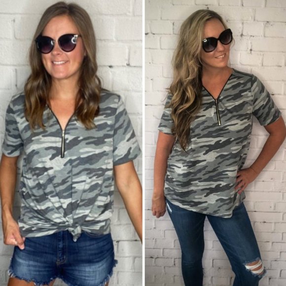 Tops - Camo Zip Top